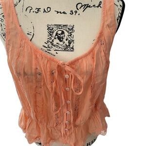 Free People NWT Sheer button front sleeveless top size large p to p 19”